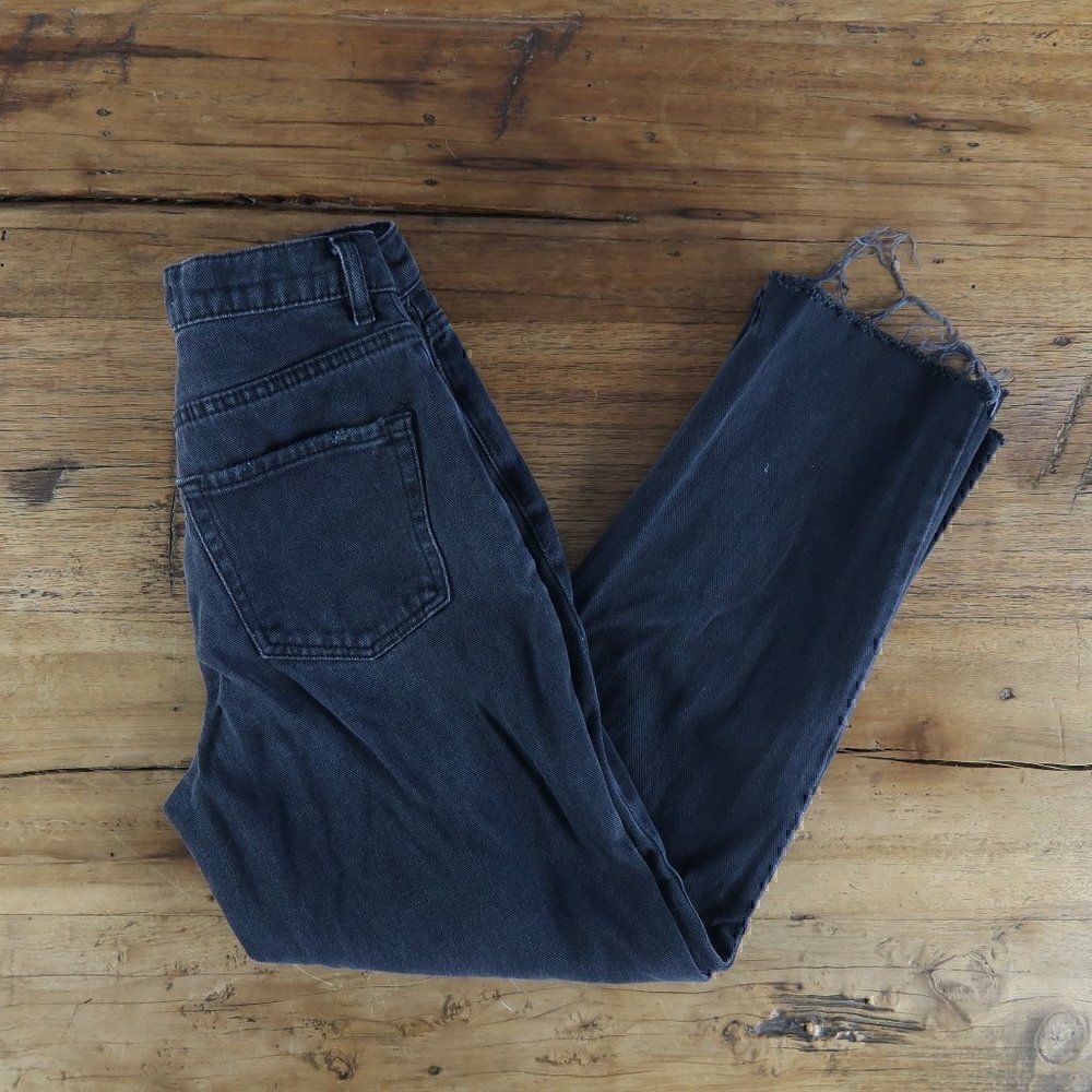 PACSUN BLACK DISTRESSED HIGH RISE STRAIGHT BUTTON FLY DENIM JEANS SIZE 23